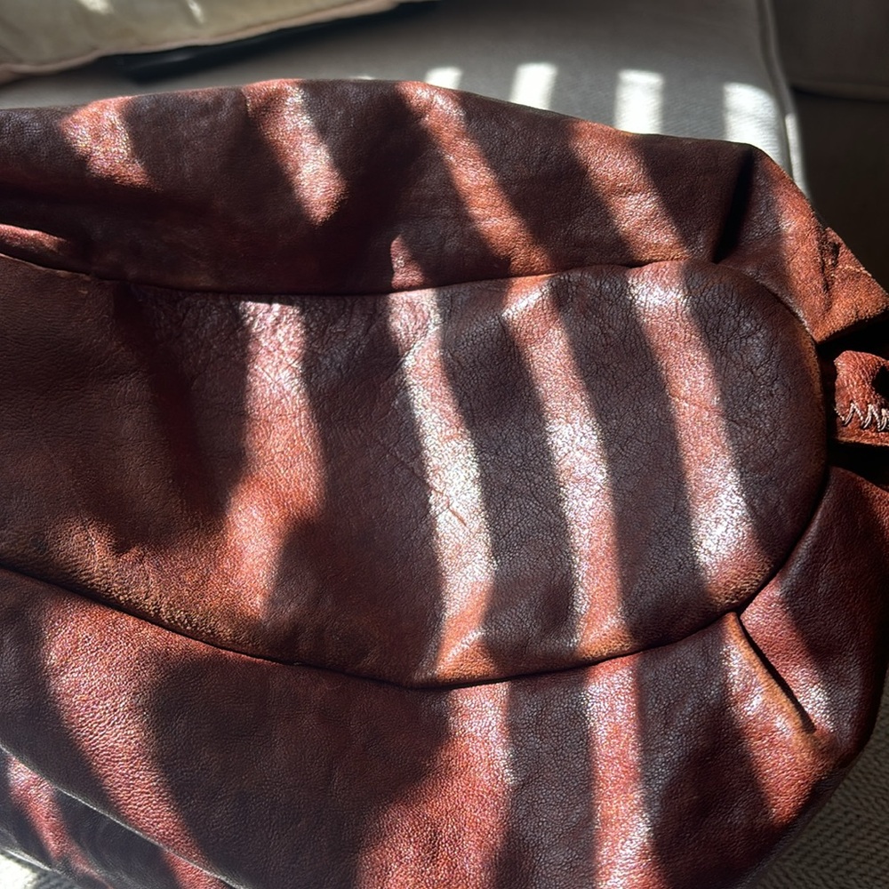 Lucky Brand Italian Brown Leather Tulip Drawstring Shoulder Bag Purse Tote - Picture 10 of 11
